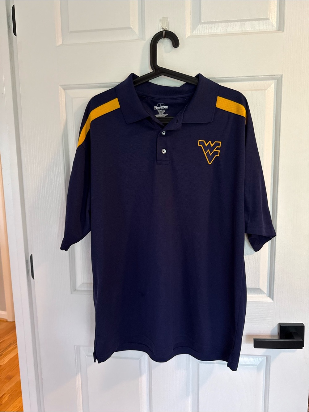 Pro Edge Navy Polo with Gold Shoulder Stripes and WV Logo